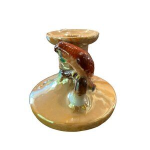 Vintage Ceramic Lusterware Parrot Candle Holder with Floral Design